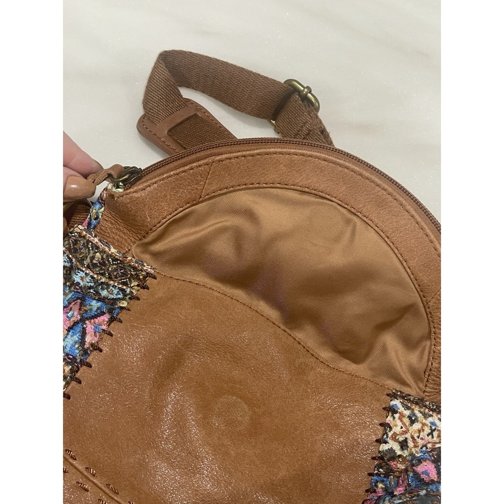 The Sak Leather Embellished‎ Crossbody Hobo Bag Boho Patchwork Blue Brown Y2K - Picture 4 of 10